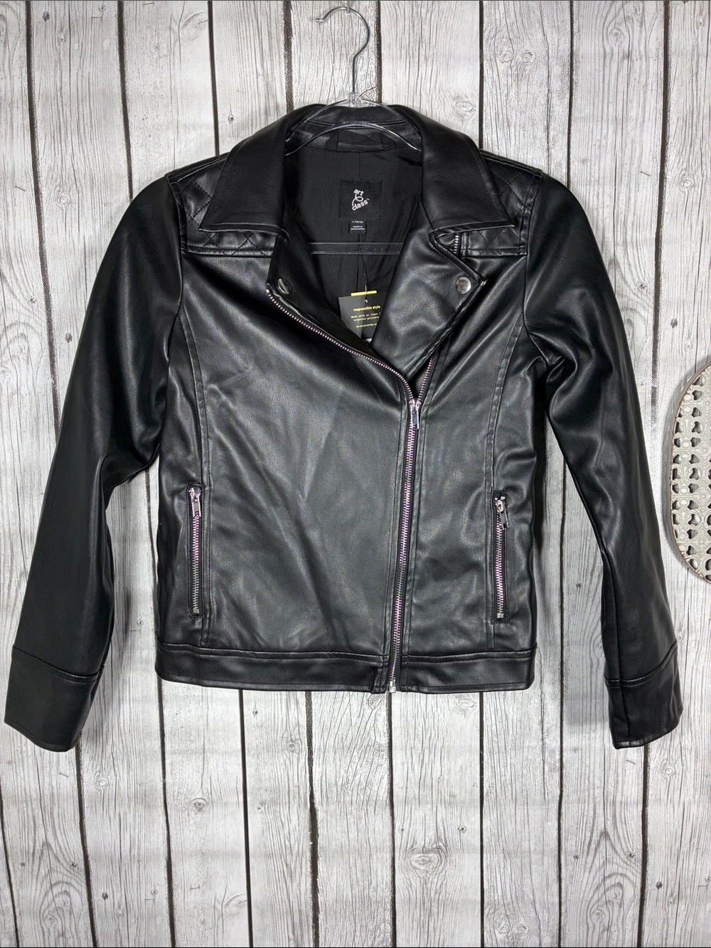 art class Black Faux Leather Moto Jacket Size 10/12